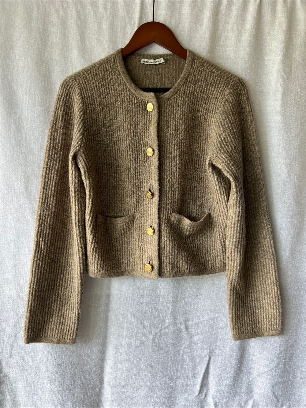 Abercrombie & Fitch Taupe Ribbed Button-Front Cardigan